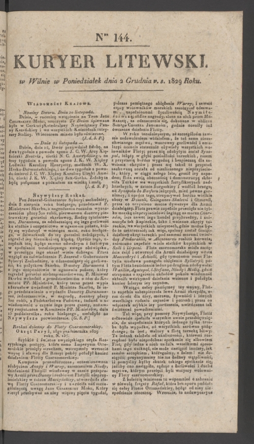 Kuryer Litewski. 1829, numer&nbsp;144
