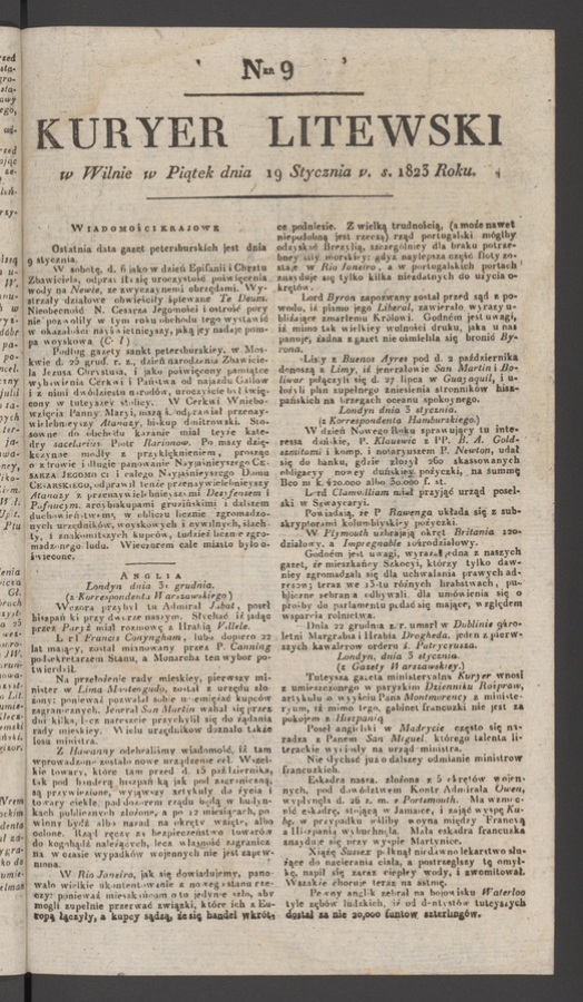 Kuryer Litewski. 1823, numer&nbsp;9