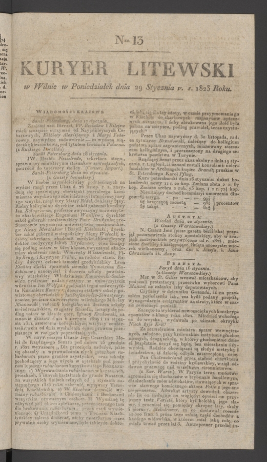 Kuryer Litewski. 1823, numer&nbsp;13