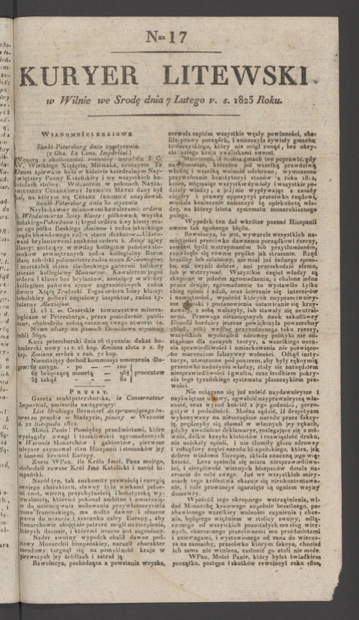 Kuryer Litewski. 1823, numer&nbsp;17