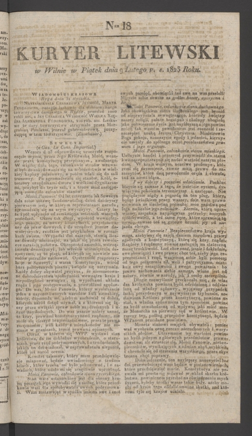 Kuryer Litewski. 1823, numer&nbsp;18