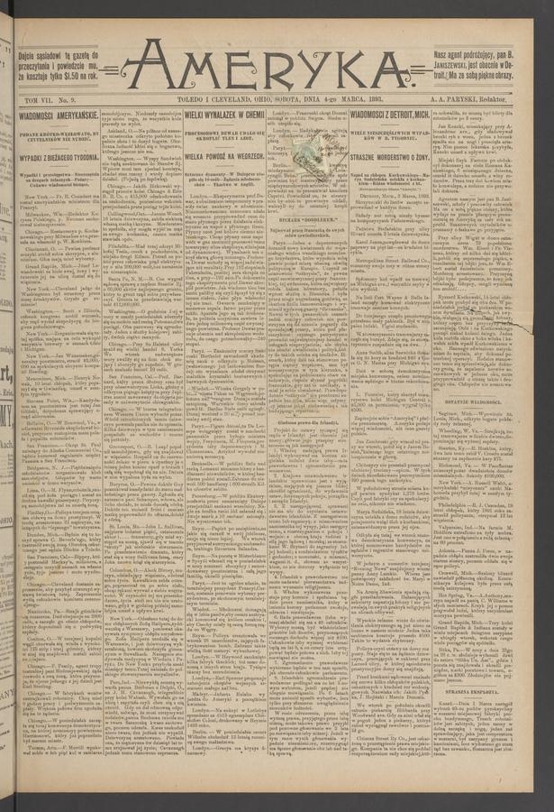 Ameryka. Tom&nbsp;7, 1893, numer&nbsp;9