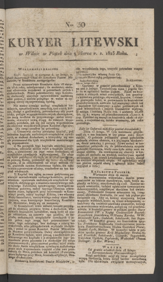 Kuryer Litewski. 1823, numer&nbsp;30