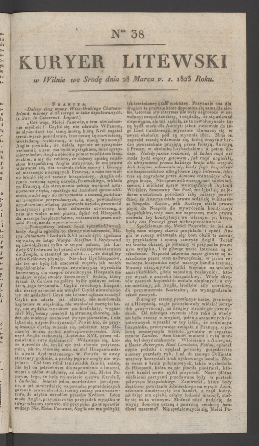 Kuryer Litewski. 1823, numer&nbsp;38