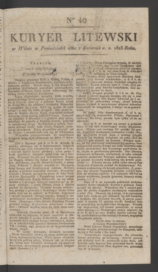 Kuryer Litewski. 1823, numer&nbsp;40