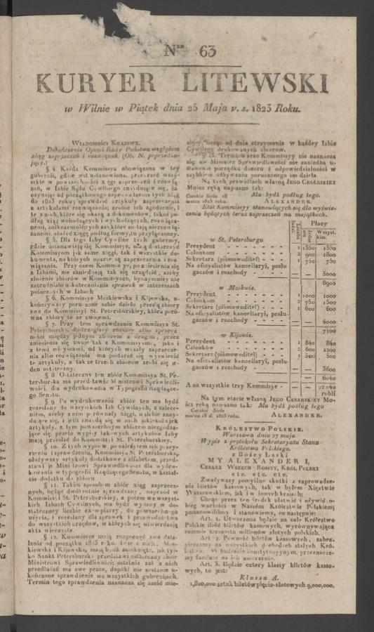 Kuryer Litewski. 1823, numer&nbsp;63