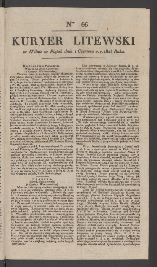 Kuryer Litewski. 1823, numer&nbsp;66