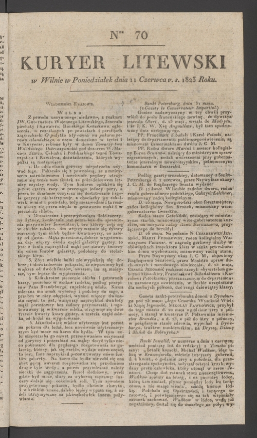 Kuryer Litewski. 1823, numer&nbsp;70