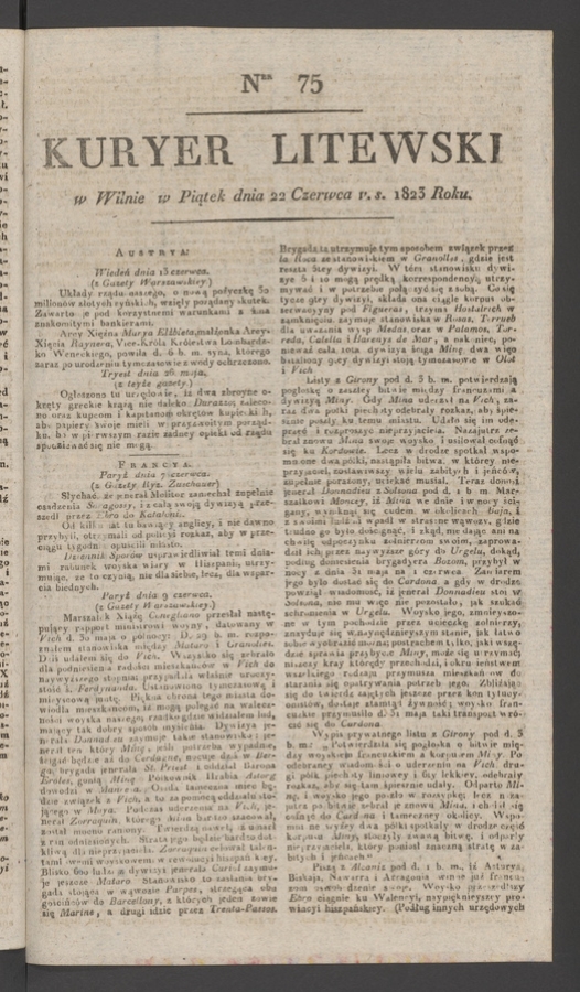 Kuryer Litewski. 1823, numer&nbsp;75