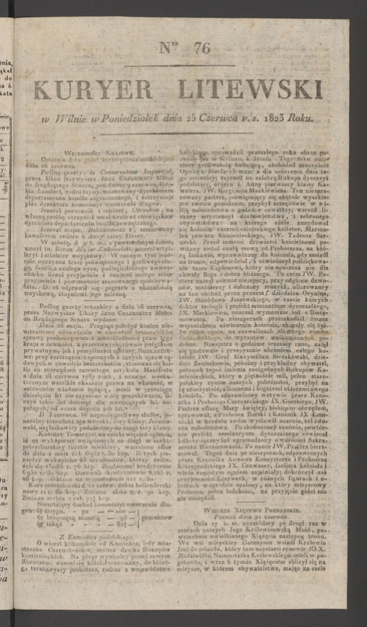 Kuryer Litewski. 1823, numer&nbsp;76
