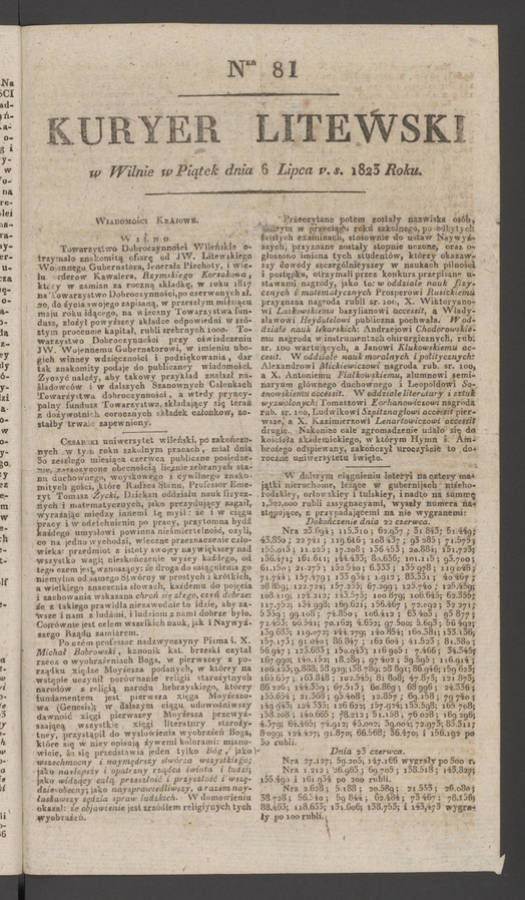 Kuryer Litewski. 1823, numer&nbsp;81