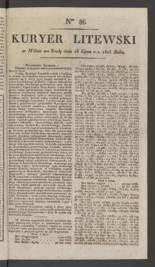 Kuryer Litewski. 1823, numer&nbsp;86