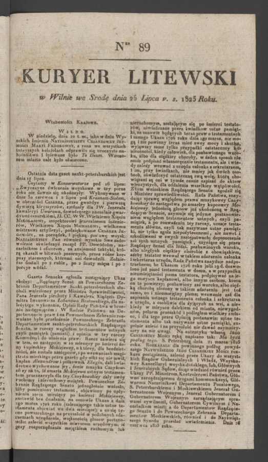 Kuryer Litewski. 1823, numer&nbsp;89