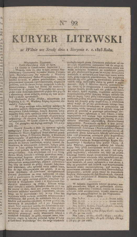 Kuryer Litewski. 1823, numer&nbsp;92