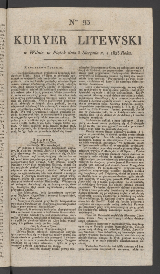 Kuryer Litewski. 1823, numer&nbsp;93
