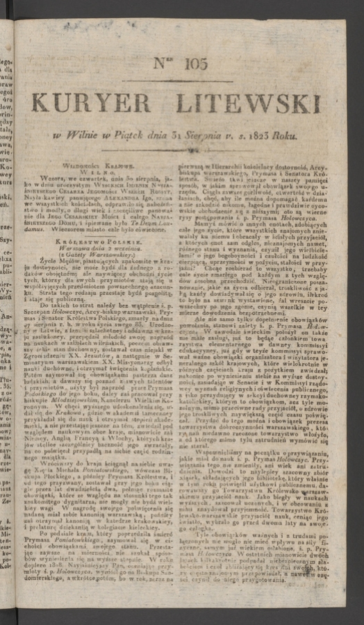 Kuryer Litewski. 1823, numer&nbsp;105