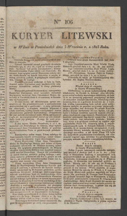 Kuryer Litewski. 1823, numer&nbsp;106