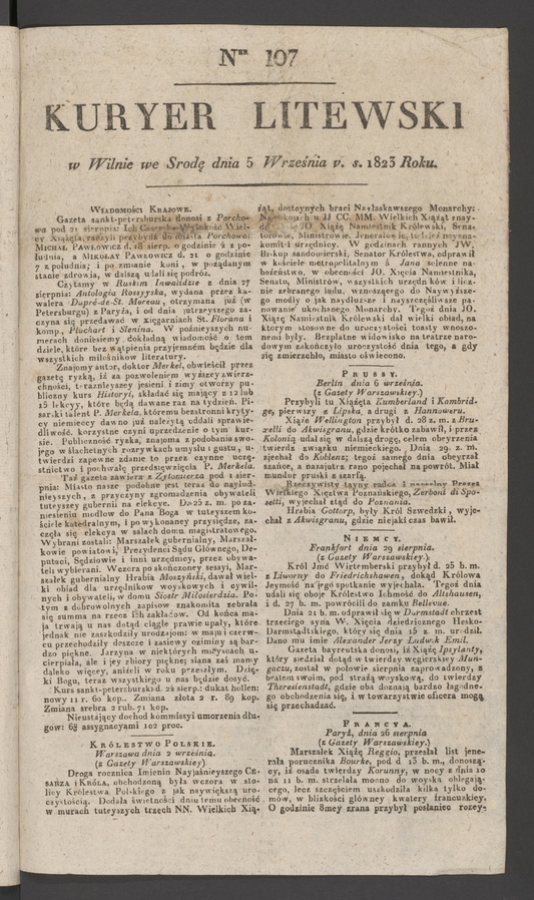 Kuryer Litewski. 1823, numer&nbsp;107
