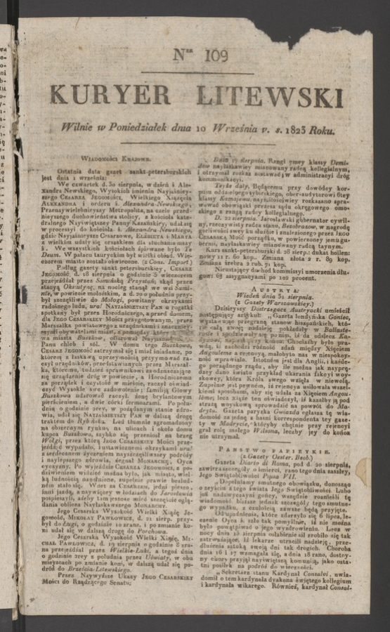 Kuryer Litewski. 1823, numer&nbsp;109