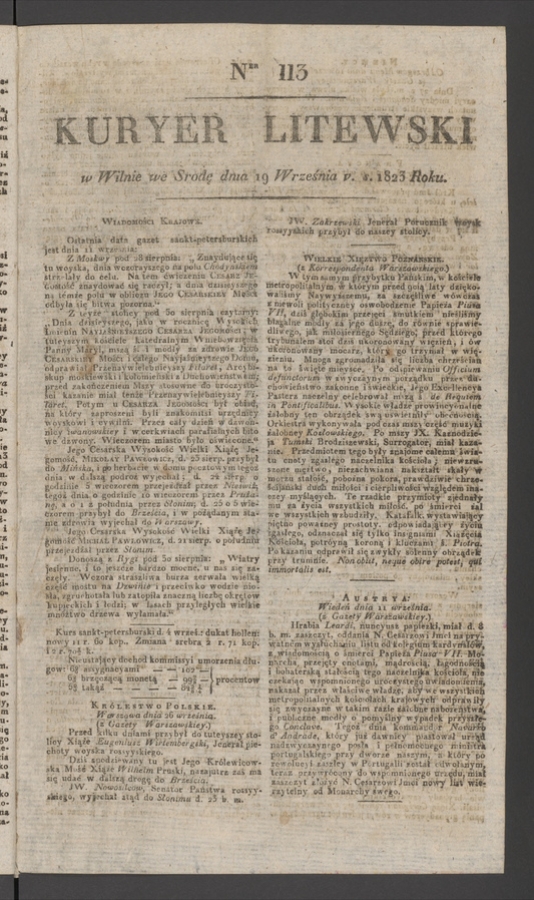 Kuryer Litewski. 1823, numer&nbsp;113