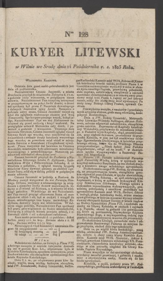 Kuryer Litewski. 1823, numer&nbsp;128