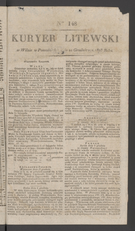 Kuryer Litewski. 1823, numer&nbsp;148