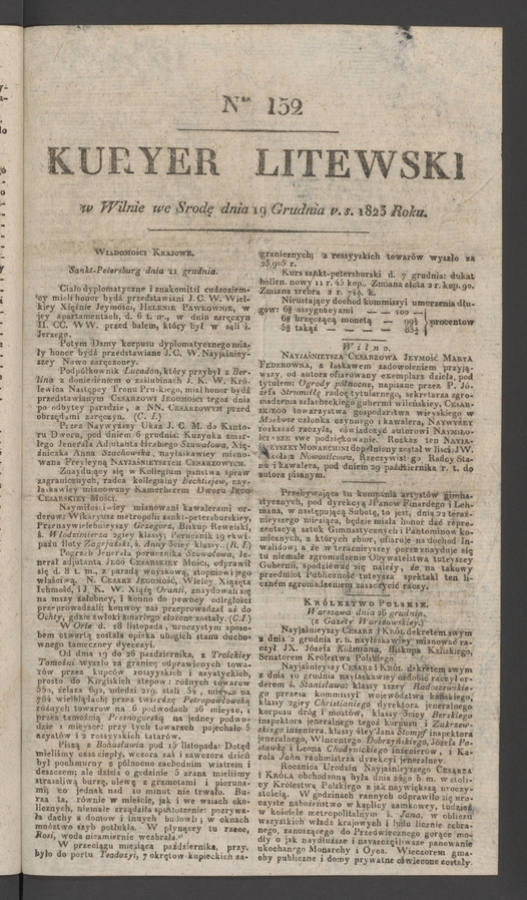 Kuryer Litewski. 1823, numer&nbsp;152