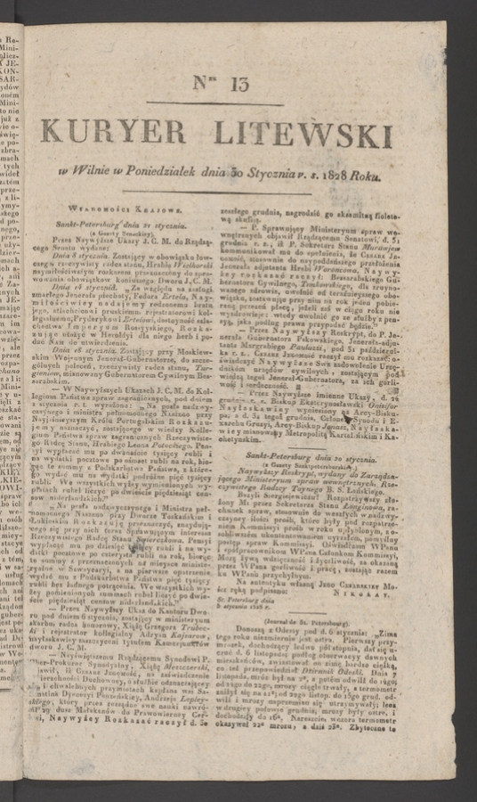 Kuryer Litewski. 1828, numer&nbsp;13
