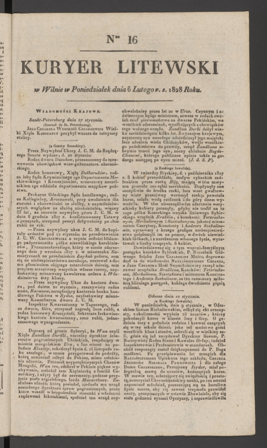 Kuryer Litewski. 1828, numer&nbsp;16