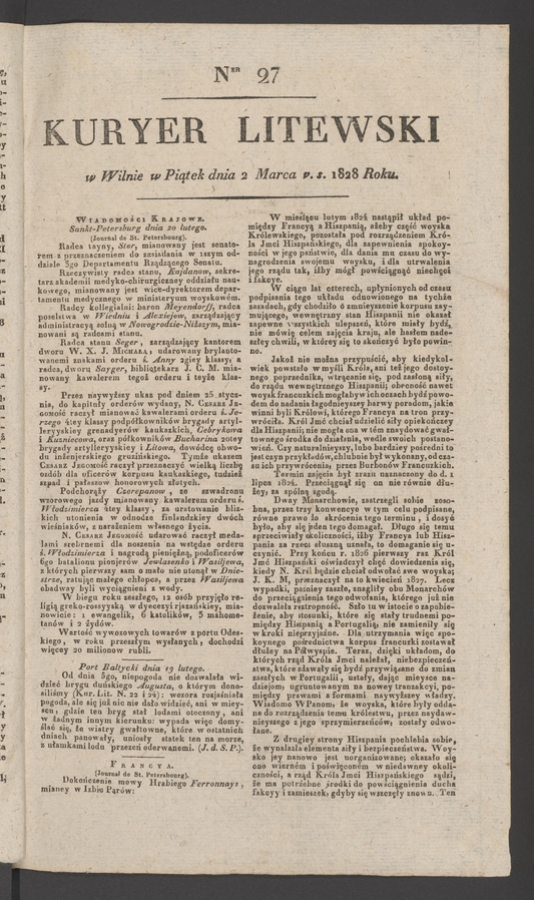 Kuryer Litewski. 1828, numer&nbsp;27