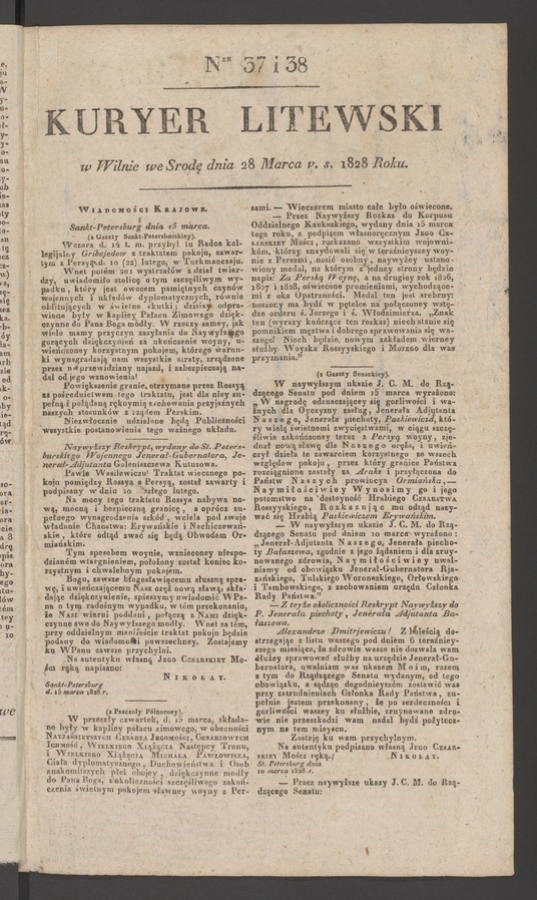 Kuryer Litewski. 1828, numer&nbsp;37-38
