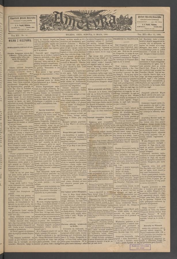 Ameryka. Tom&nbsp;12, 1898, numer&nbsp;21