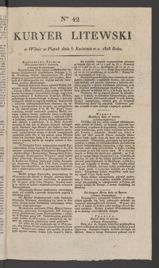 Kuryer Litewski. 1828, numer&nbsp;42