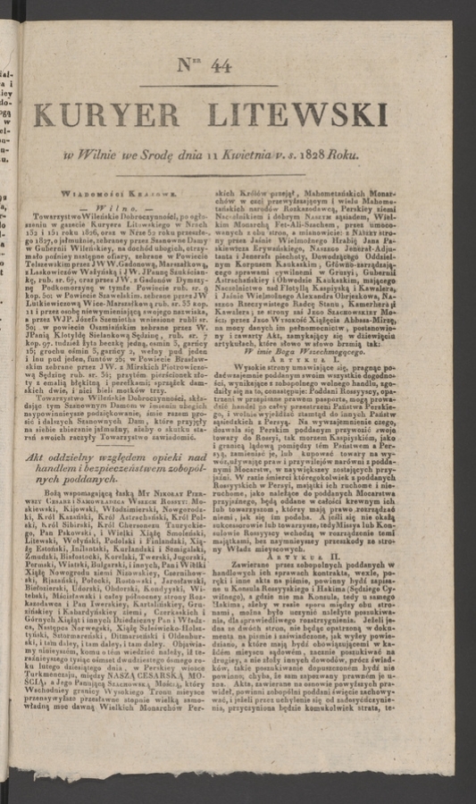 Kuryer Litewski. 1828, numer&nbsp;44