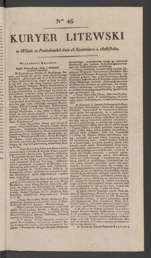 Kuryer Litewski. 1828, numer&nbsp;46