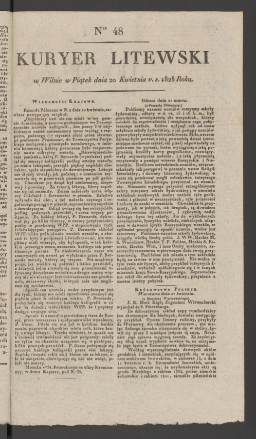 Kuryer Litewski. 1828, numer&nbsp;48