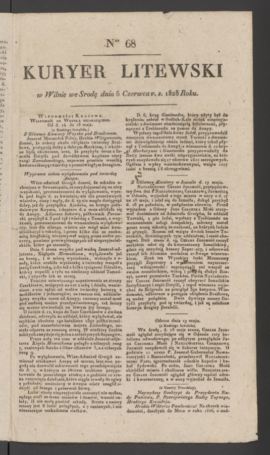 Kuryer Litewski. 1828, numer&nbsp;68