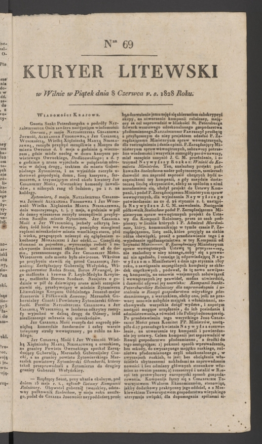 Kuryer Litewski. 1828, numer&nbsp;69