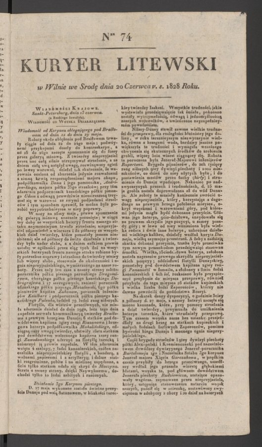 Kuryer Litewski. 1828, numer&nbsp;74