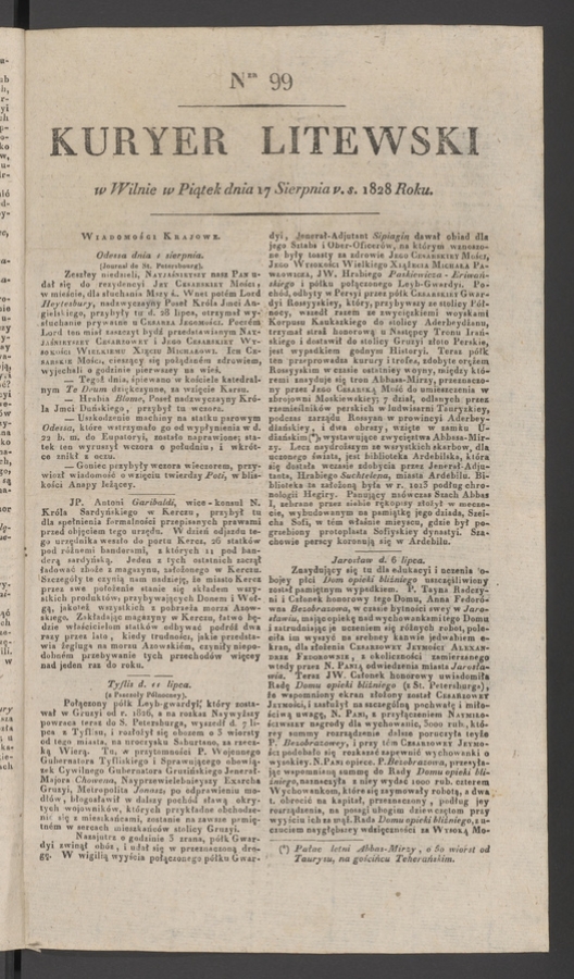 Kuryer Litewski. 1828, numer&nbsp;99