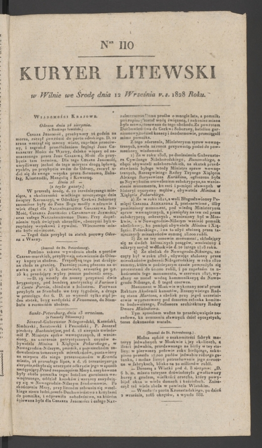 Kuryer Litewski. 1828, numer&nbsp;110