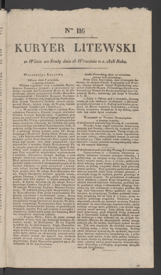 Kuryer Litewski. 1828, numer&nbsp;116