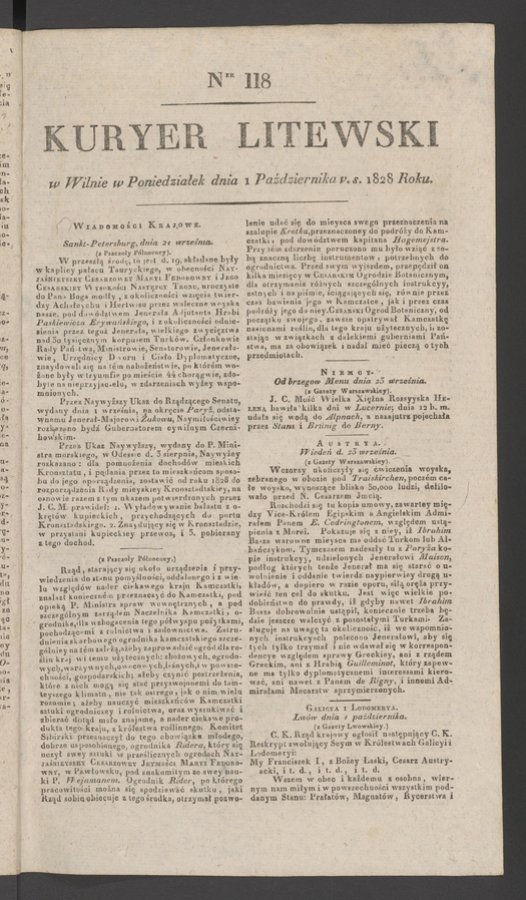 Kuryer Litewski. 1828, numer&nbsp;118