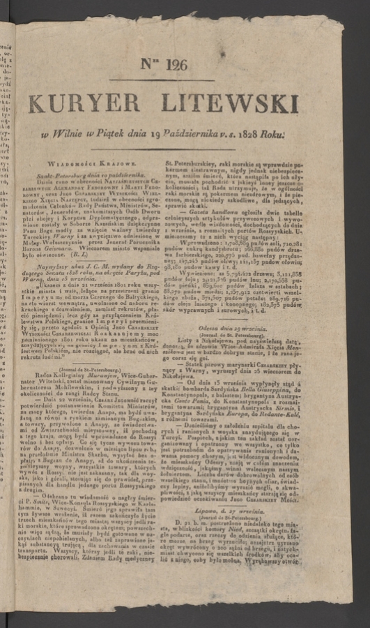 Kuryer Litewski. 1828, numer&nbsp;126