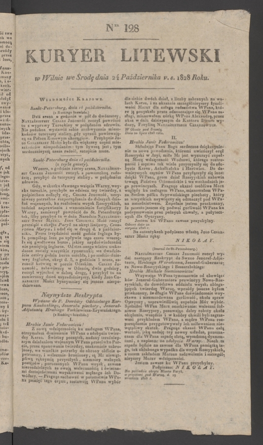 Kuryer Litewski. 1828, numer&nbsp;128
