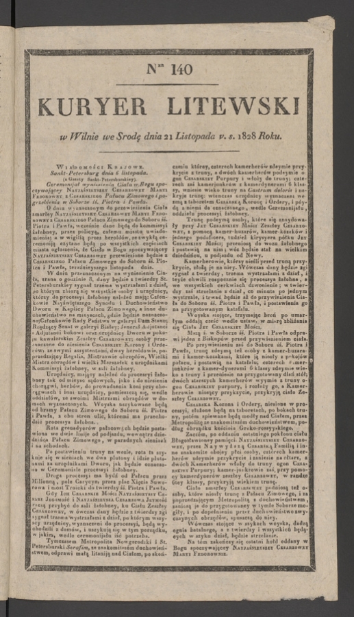 Kuryer Litewski. 1828, numer&nbsp;140