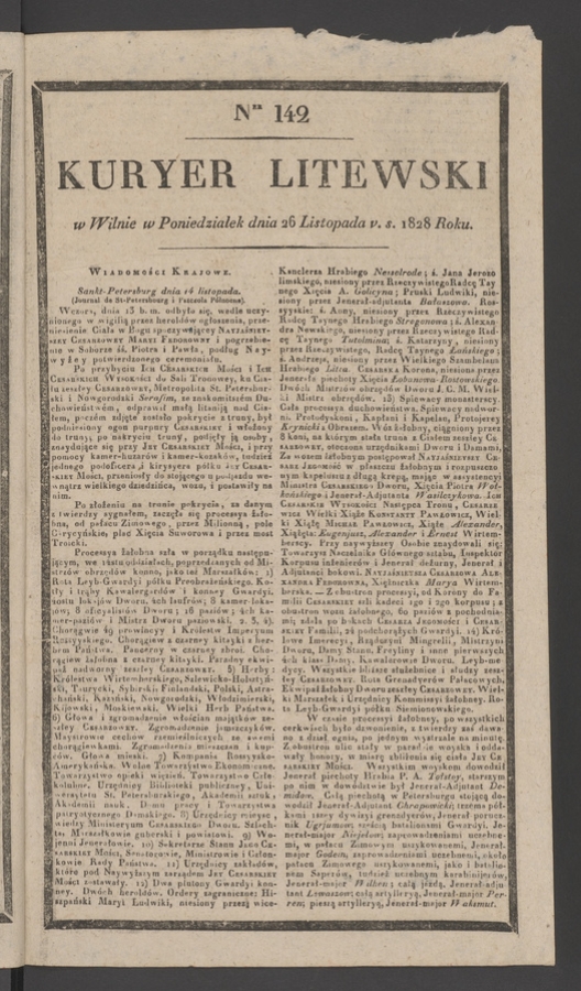 Kuryer Litewski. 1828, numer&nbsp;142