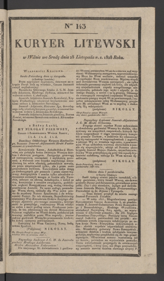 Kuryer Litewski. 1828, numer&nbsp;143