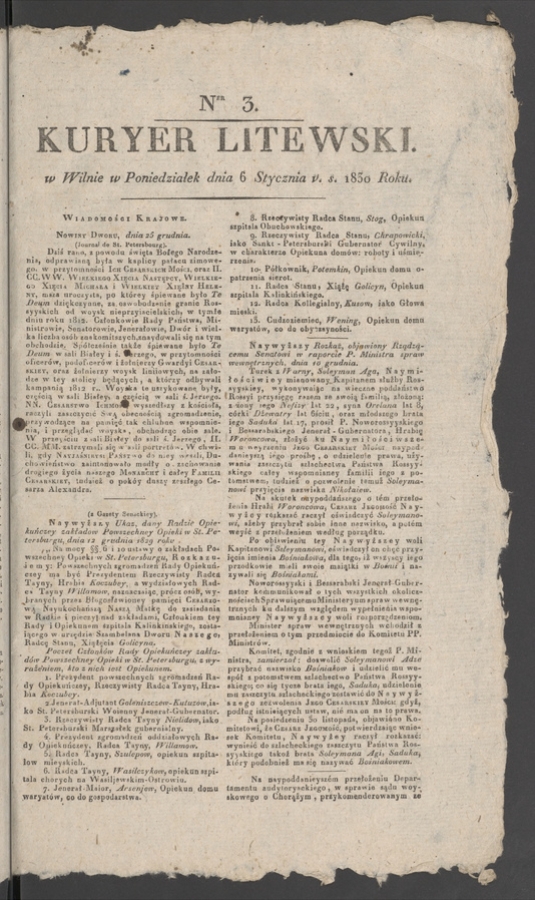 Kuryer Litewski. 1830, numer&nbsp;3