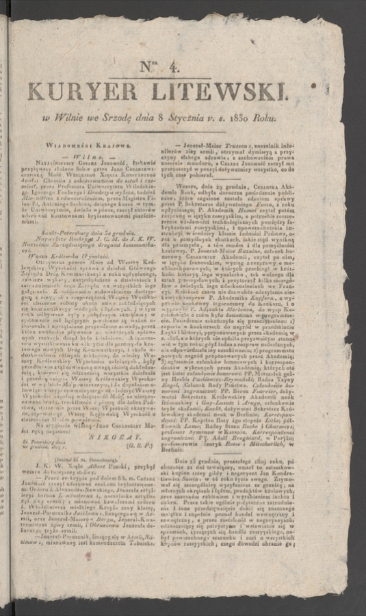 Kuryer Litewski. 1830, numer&nbsp;4